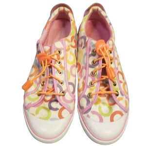Coach Barrett Sneakers Q464 Low Top Shoes Colorful Logo Print Size 9B